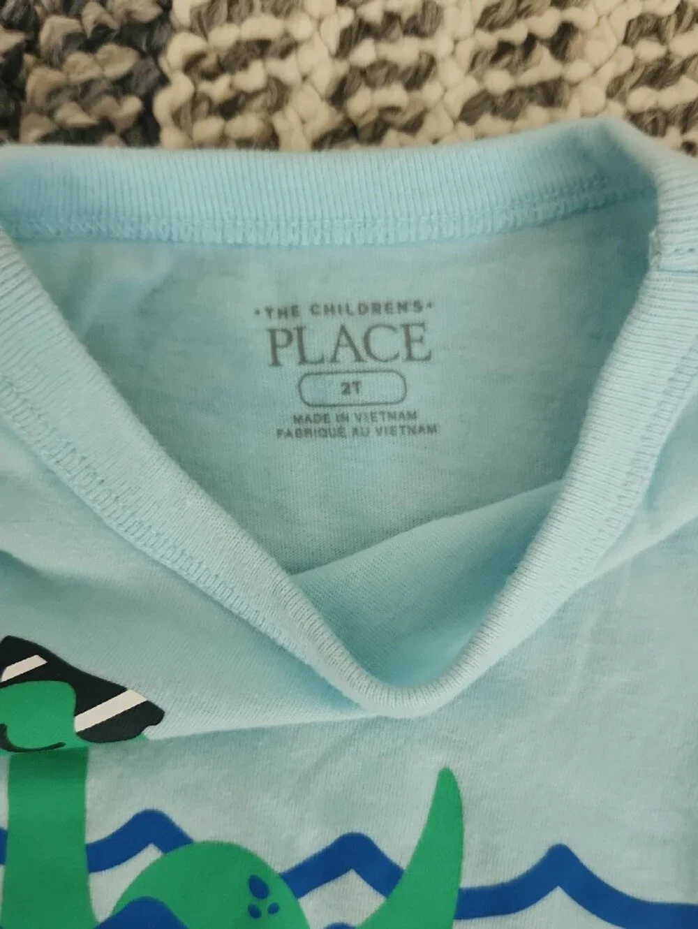 The Children's Place Light Blue Tee with Green Monster Graphic